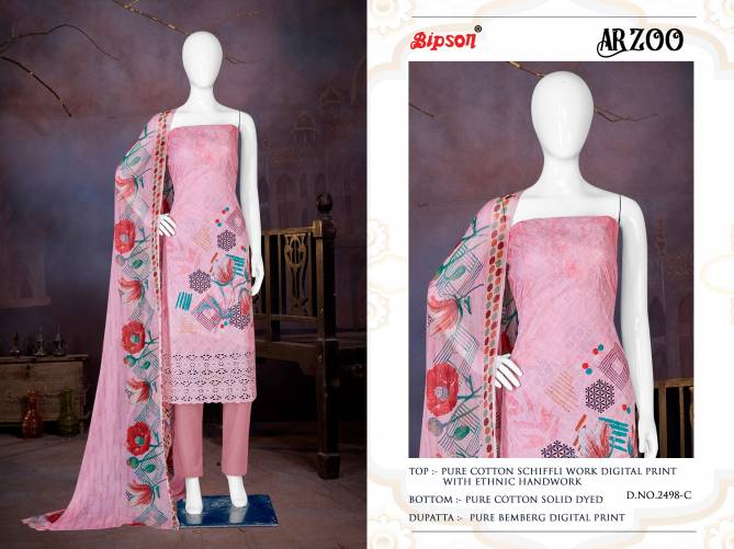 Aarzoo 2498 By Bipson Pure Cotton Schiffli Printed Dress Material Wholesale Clothing Suppliers In India